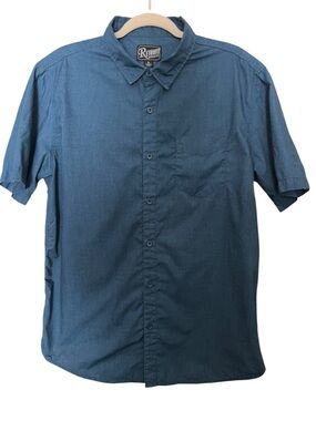 Retrofit Men's Short-Sleeve Button-Down Shirt in Indigo Blue